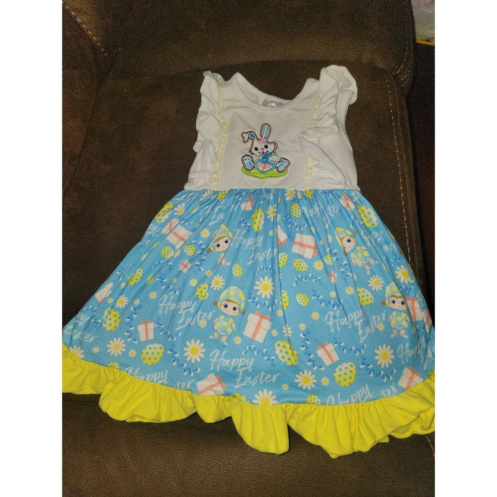 Boutique spring Easter bunny dress‎ happy Easter size medium fits like 4t